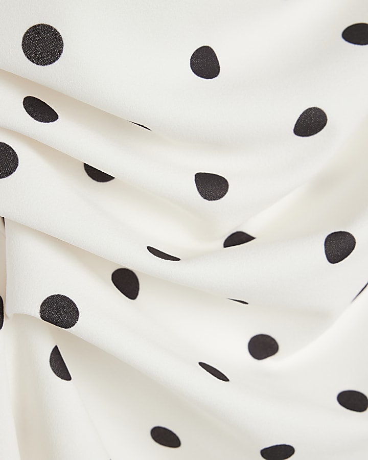 Cream Polka Dot Drape Scuba Top