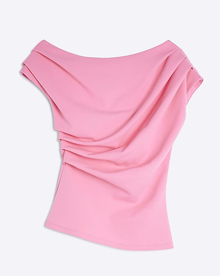 Pink Short Sleeve Drape Scuba Top