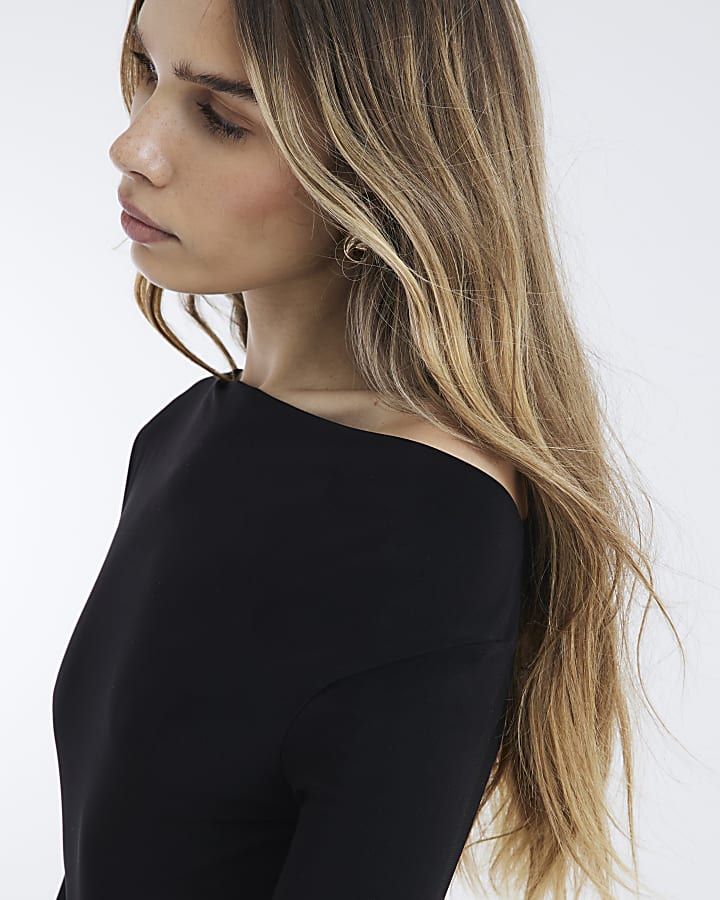 Black Long Sleeve Cowl Neck Bodysuit