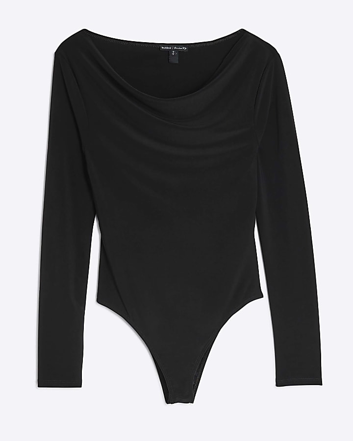 Black Long Sleeve Cowl Neck Bodysuit