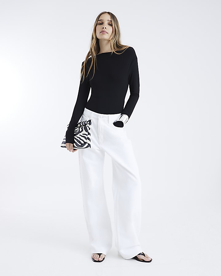 Black Long Sleeve Cowl Neck Bodysuit