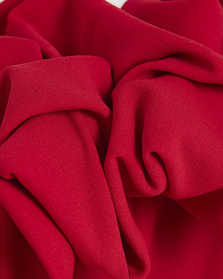 Red Short Sleeve Ruffle Mini Bardot Dress