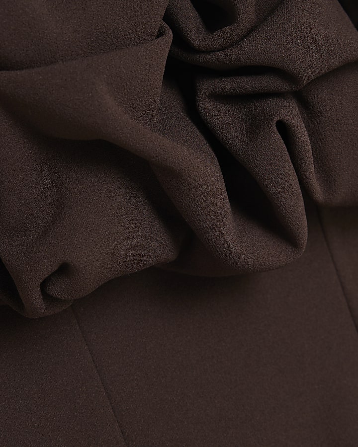Brown Bardot Ruffle Mini Dress