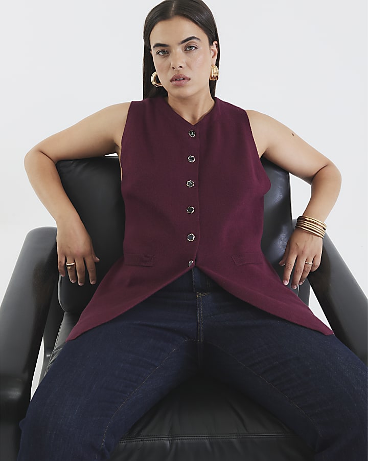 Red Knitted Longline Waistcoat