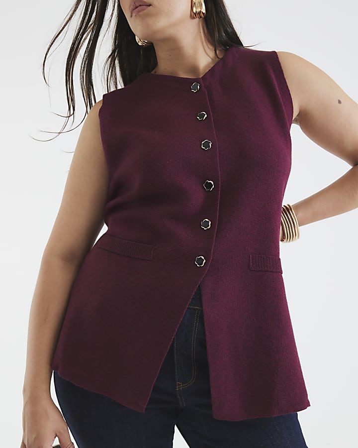Red Knitted Longline Waistcoat