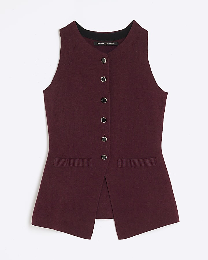 Red Knitted Longline Waistcoat