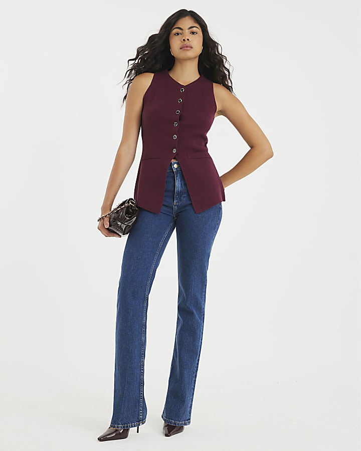 Red Knitted Longline Waistcoat