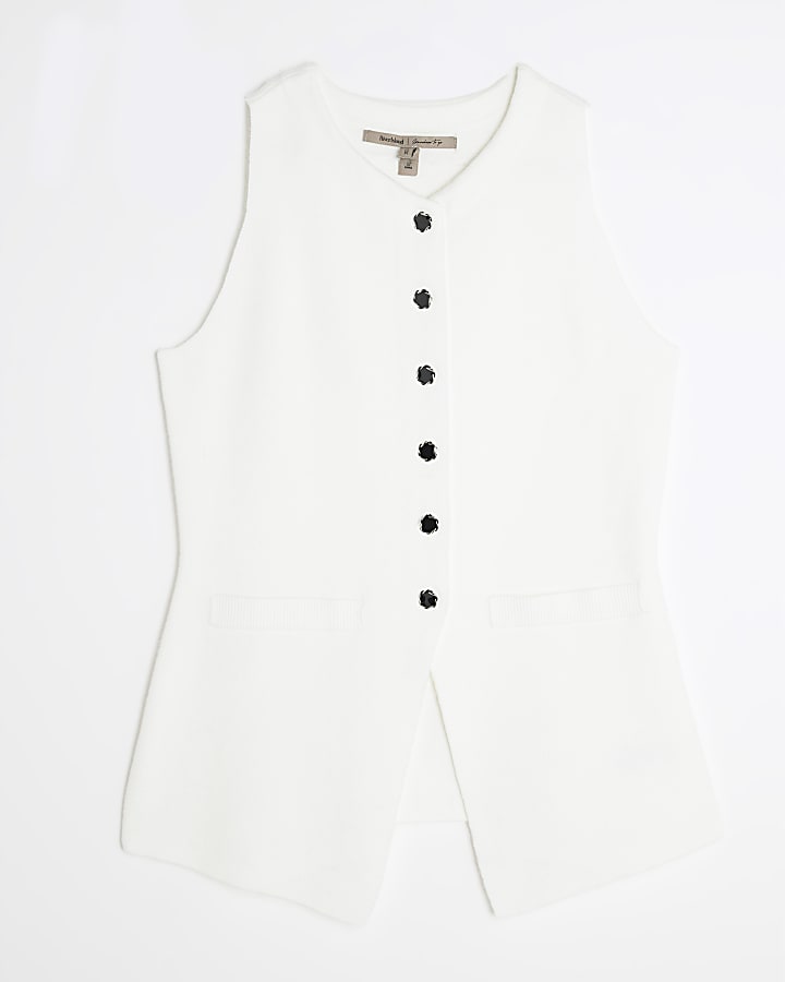 White Knitted Longline Waistcoat