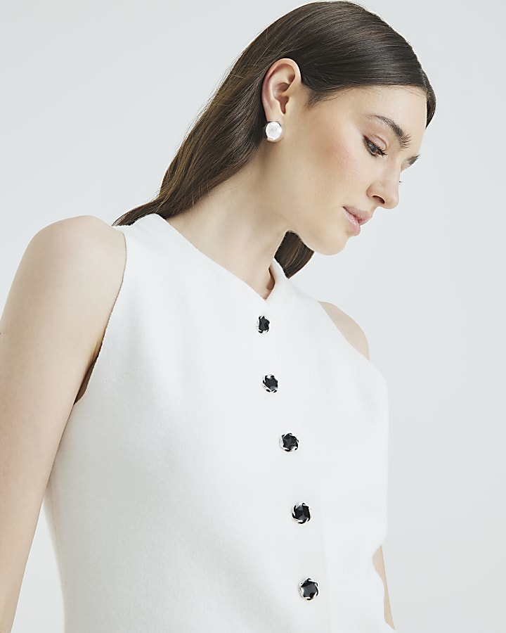 White Knitted Longline Waistcoat