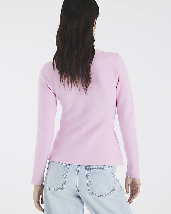 Pink Knitted Button Up Cardigan