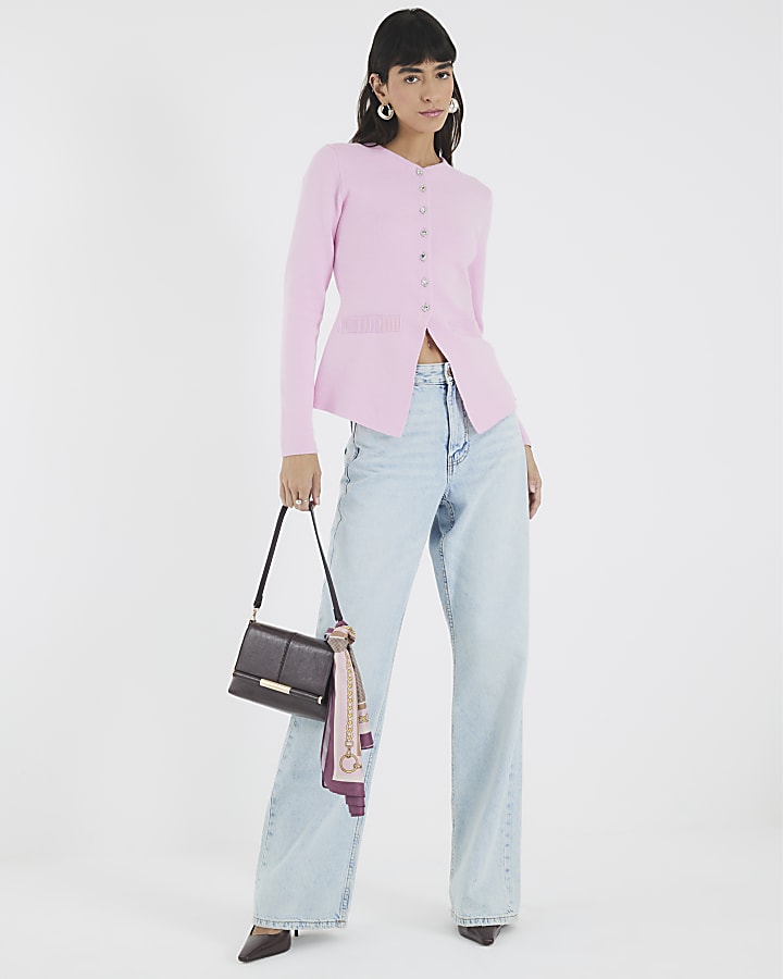 Pink Knitted Button Up Cardigan