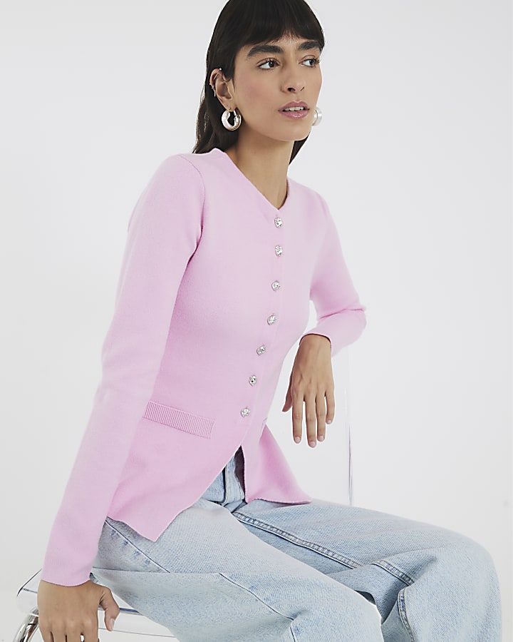 Pink Knitted Button Up Cardigan