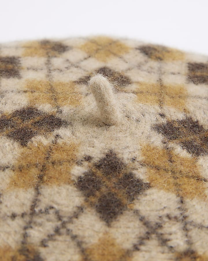 Beige Wool Argyle Beret