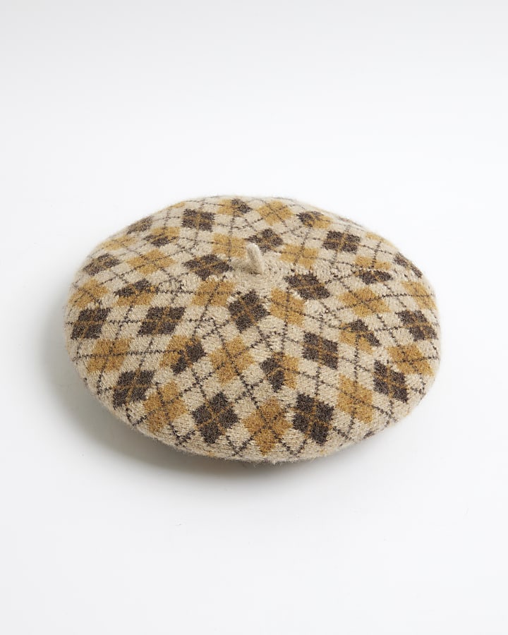 Beige Wool Argyle Beret