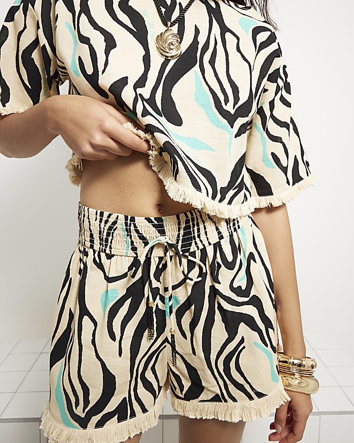 Cream Zebra Top and Short Set