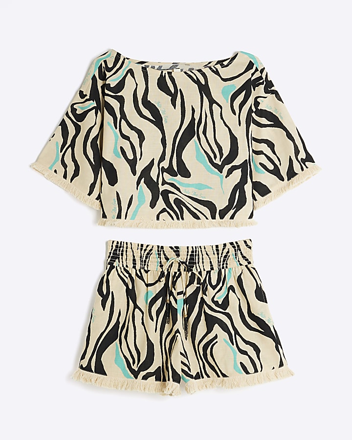 Cream Zebra Top and Short Set