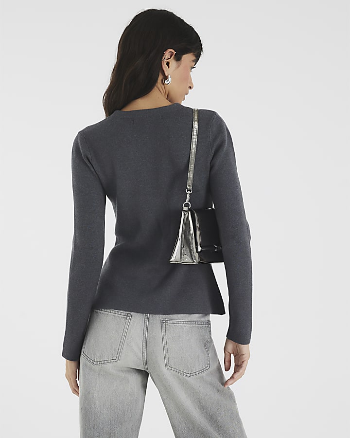 Grey Knitted Button Up Cardigan