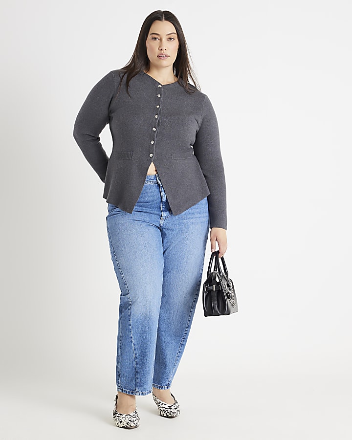 Grey Knitted Button Up Cardigan