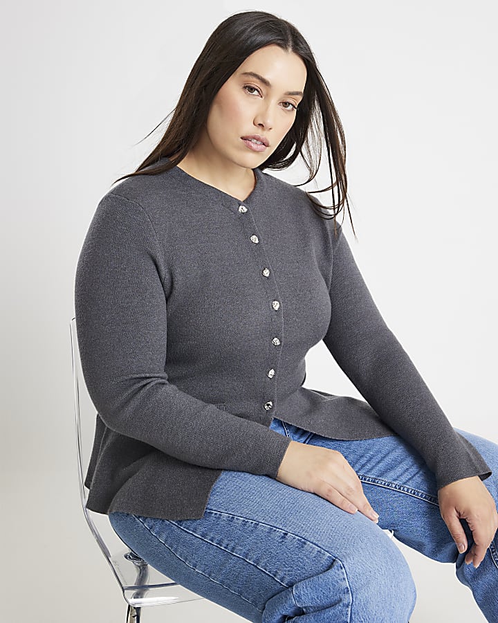 Grey Knitted Button Up Cardigan