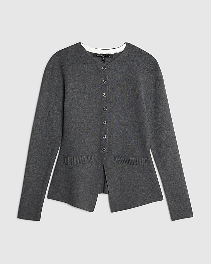 Grey Knitted Button Up Cardigan