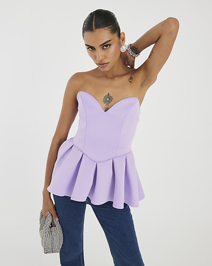 Purple Sweetheart Peplum Bandeau Top