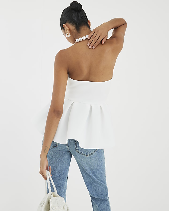 White Sweetheart Peplum Bandeau Top