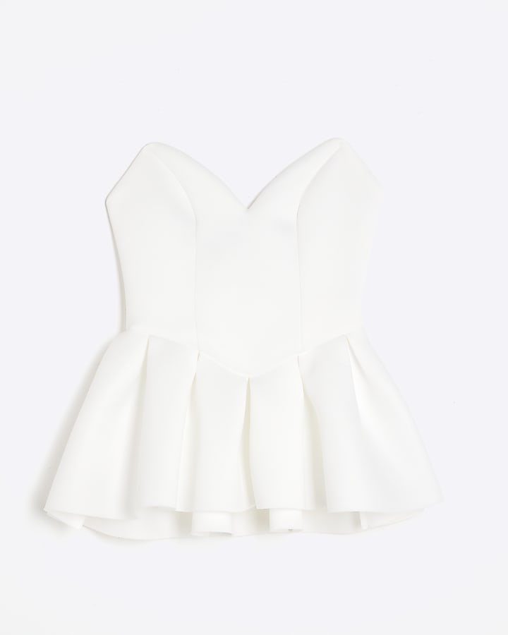 White Sweetheart Peplum Bandeau Top