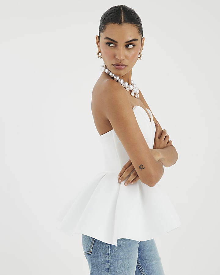 White Sweetheart Peplum Bandeau Top