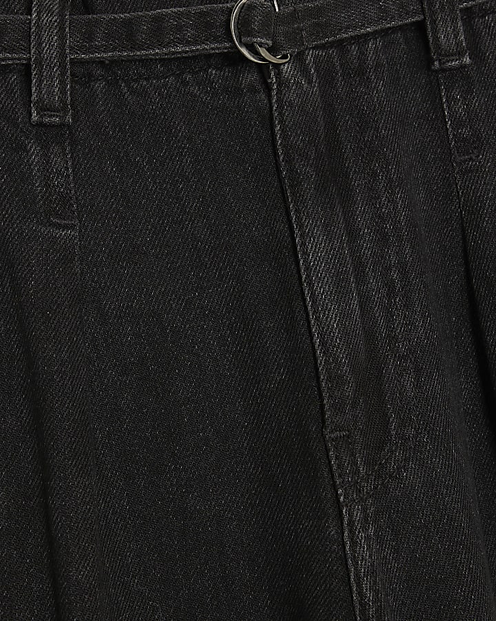 Black Mid Rise Wide Leg Tie Front Jeans