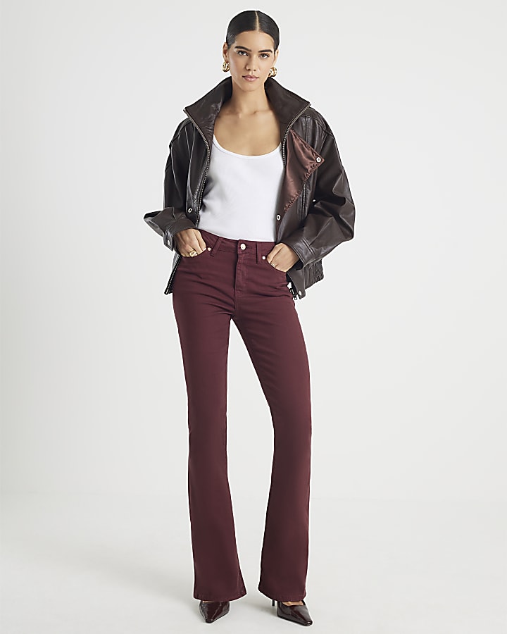 Red Mid Rise Bootcut Trousers