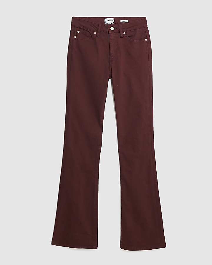 Red Mid Rise Bootcut Trousers
