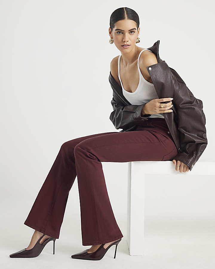 Red Mid Rise Bootcut Trousers