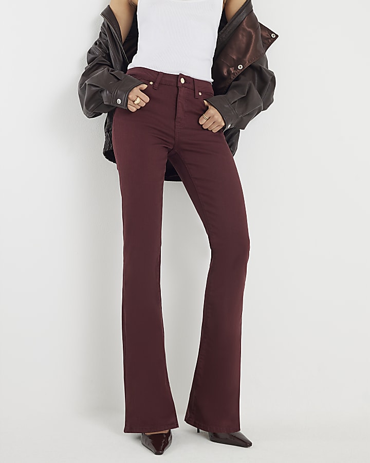 Red Mid Rise Bootcut Trousers