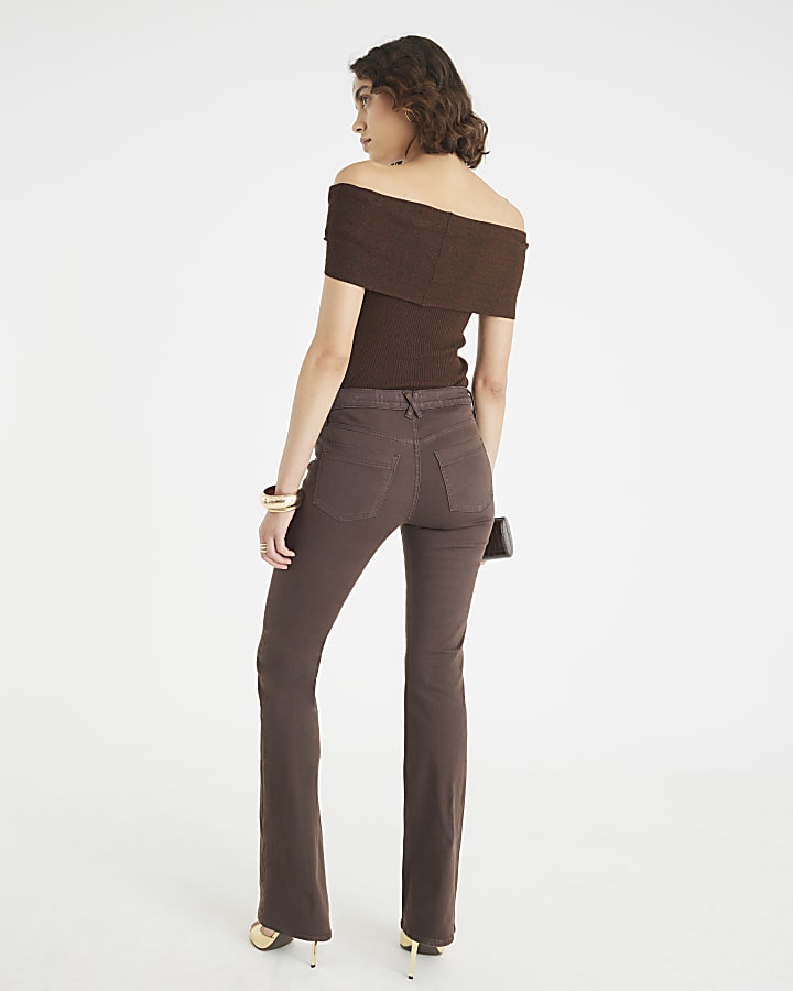 Brown Mid Rise Bootcut Jeans