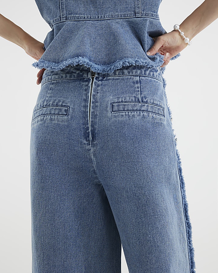 Blue High Rise Palazzo Diamante Button Jeans