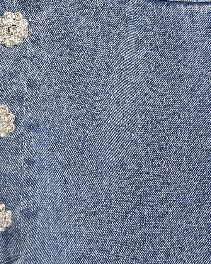 Blue High Rise Palazzo Diamante Button Jeans