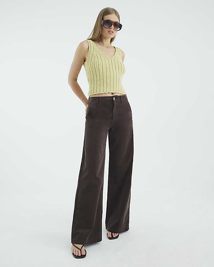 Brown Corduroy Wide Leg Trousers