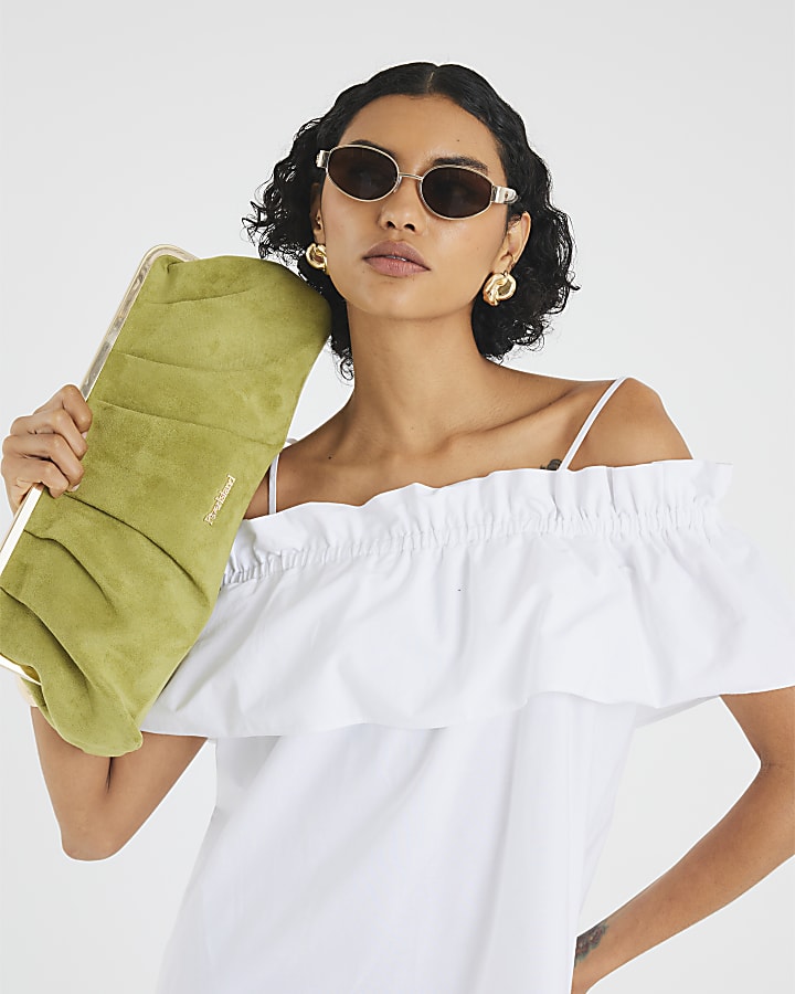 White Ruffle Bardot Mini Dress