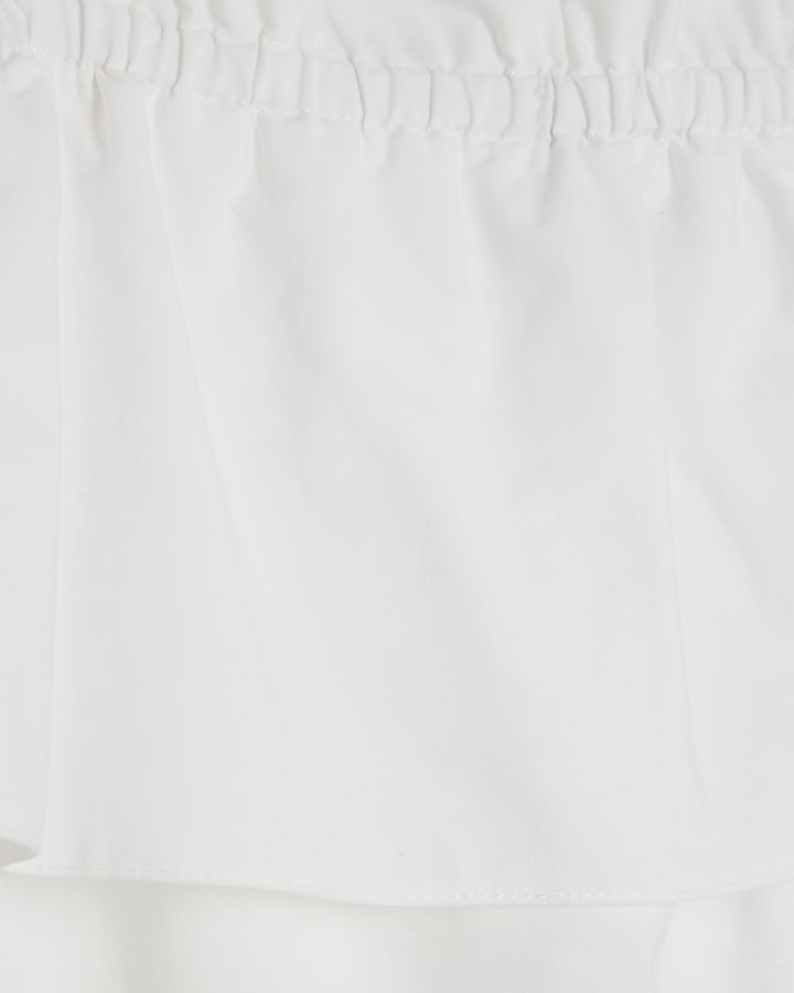 White Ruffle Bardot Mini Dress