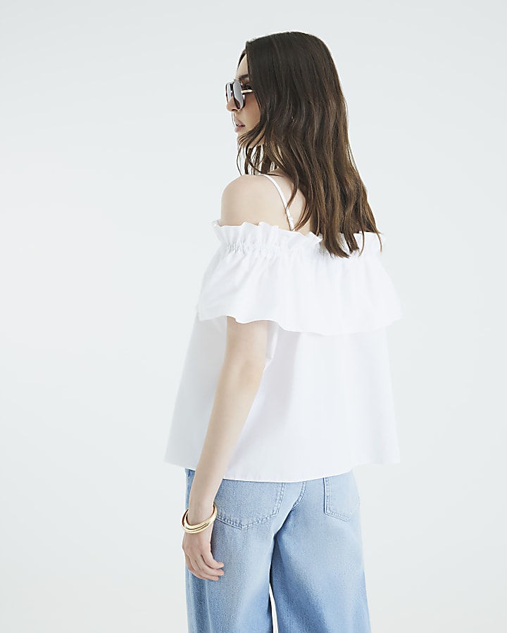 White Ruffle Bardot Top
