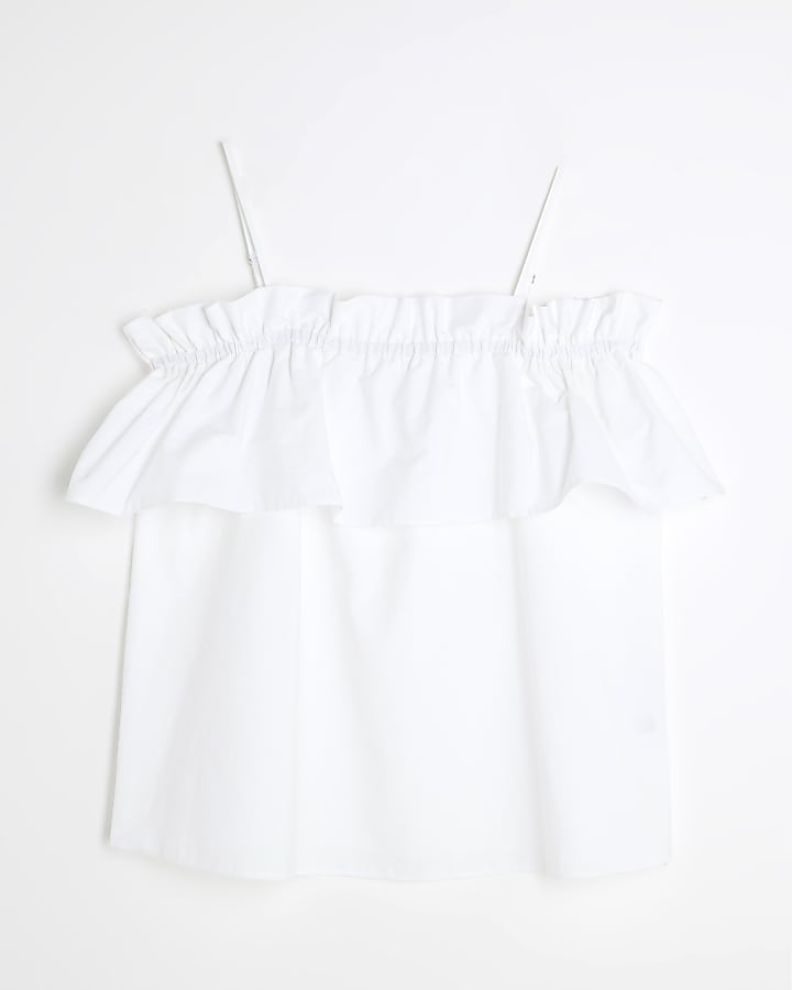 White Ruffle Bardot Top