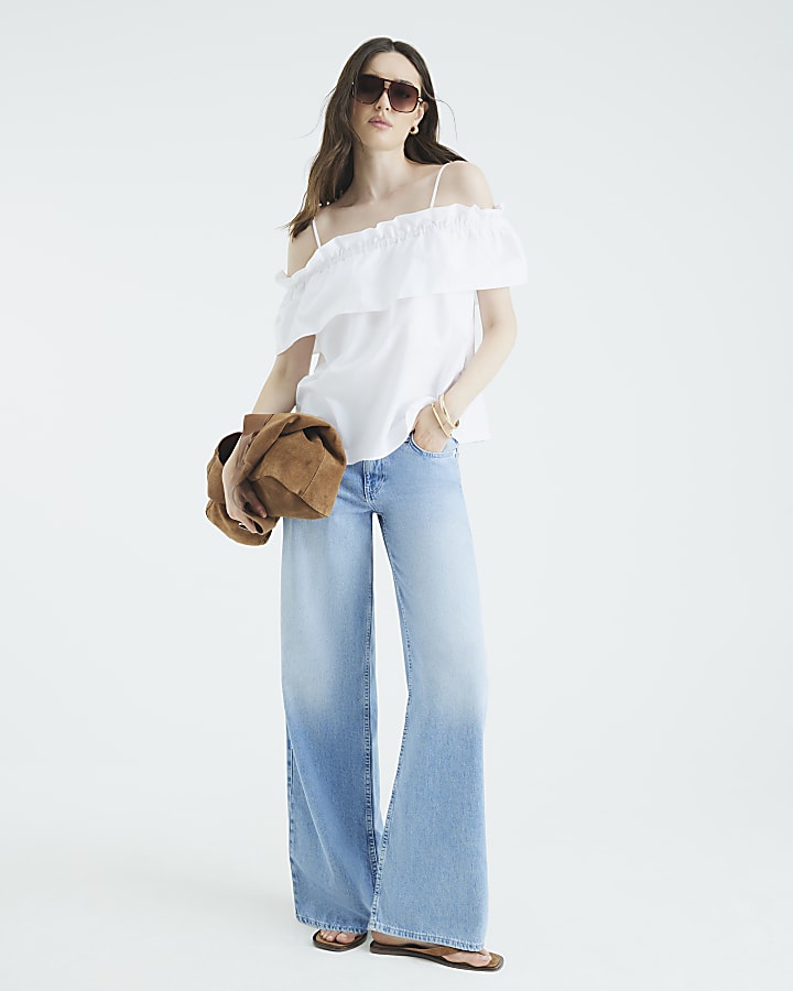 White Ruffle Bardot Top