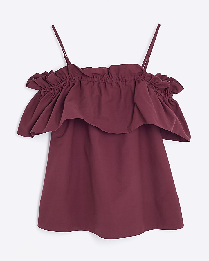 Purple Ruffle Bardot Top