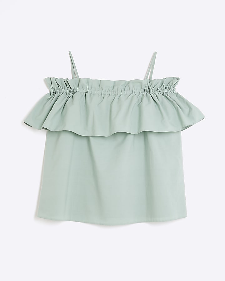 Green Ruffle Bardot Top