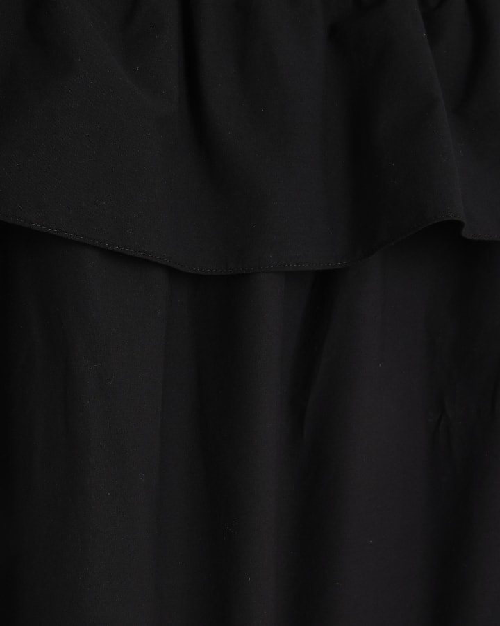 Black Bardot Frill Long Sleeve Mini Dress