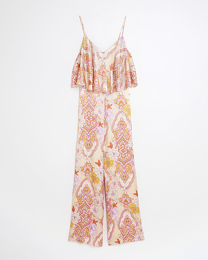 Pink Paisley Print Wide Leg Jumpsuit