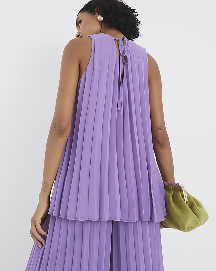 Purple Sleeveless Plisse Tunic Top