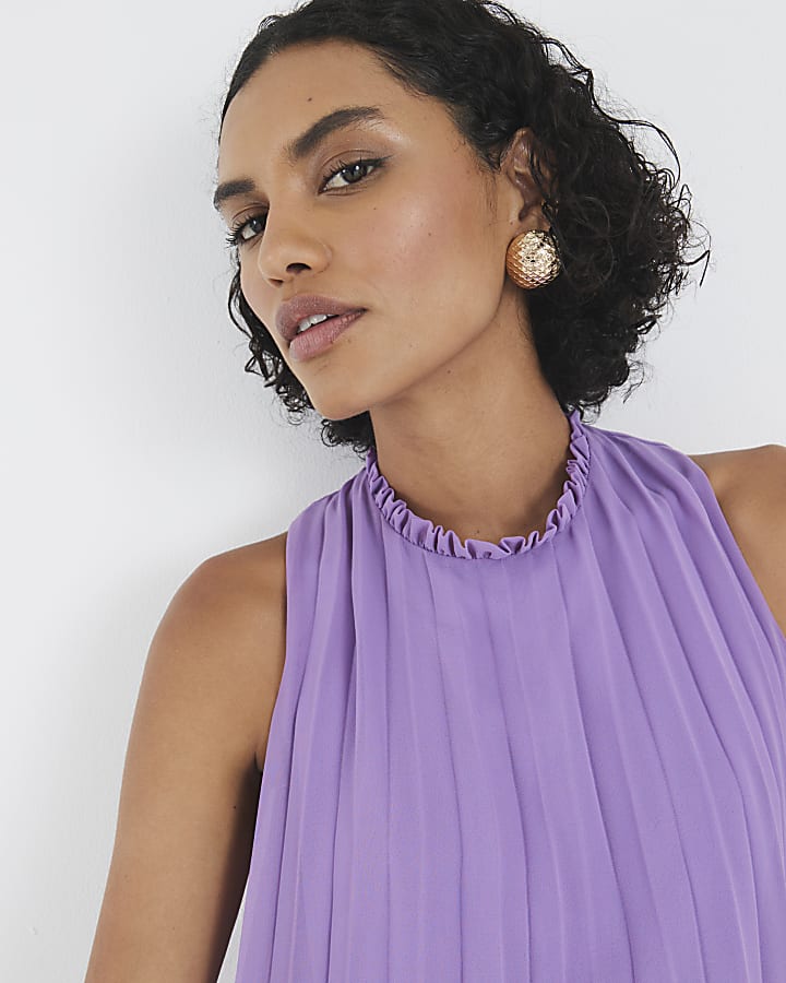 Purple Sleeveless Plisse Tunic Top
