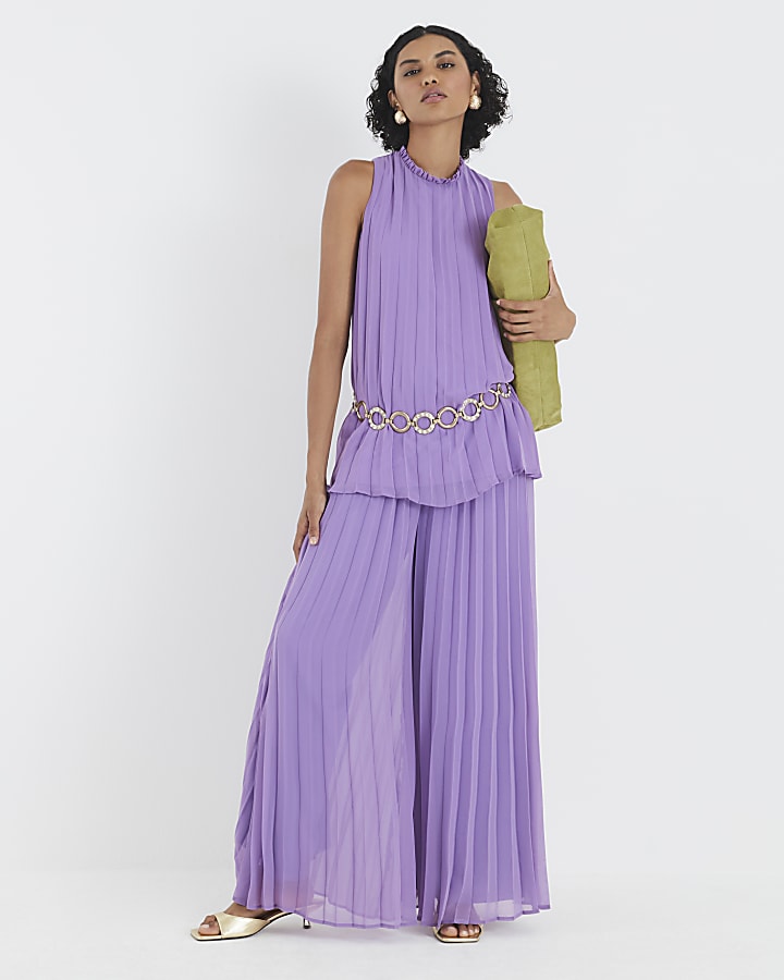 Purple Sleeveless Plisse Tunic Top