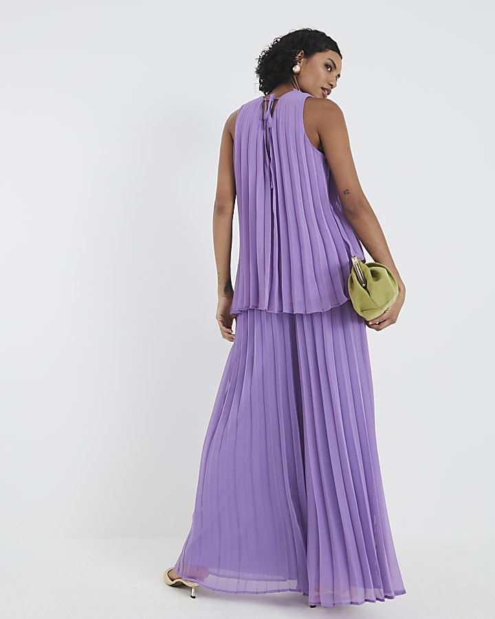 Purple Plisse Wide Leg Trousers
